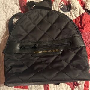 Tommy Hilfiger Black Quilted Backpack with Gold Accents